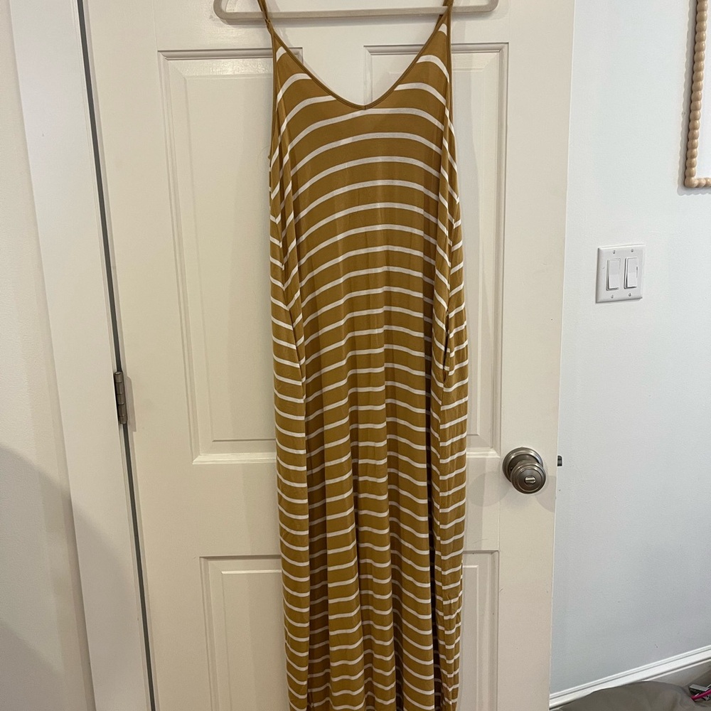 Maternity friendly Zenana Outfitters Brown and White Striped Maxi Dress - Picture 5 of 5